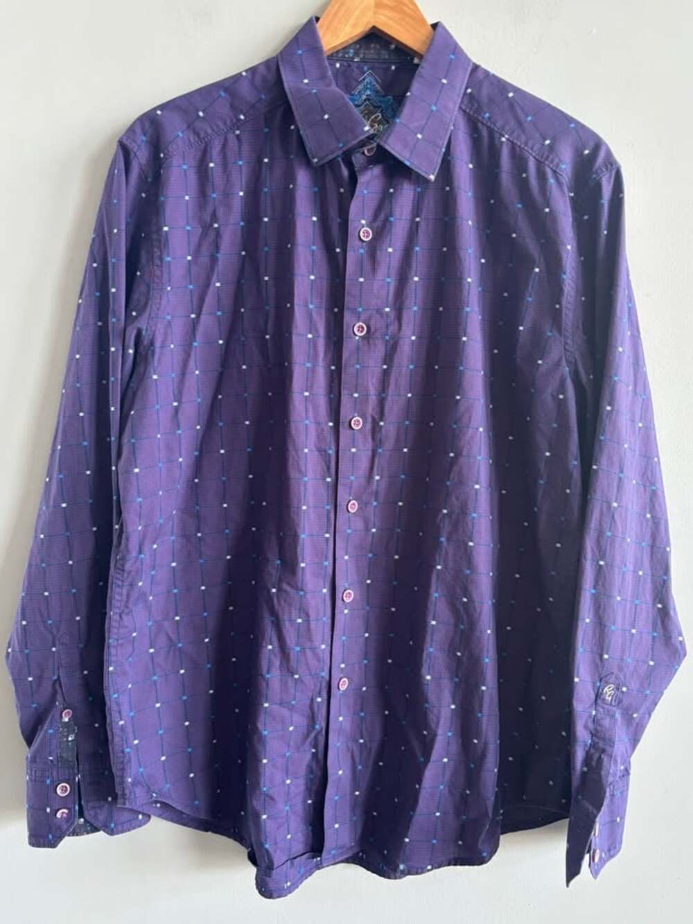 Robert Graham Men's Long Sleeve Button Down Shirt Purple Geometric Micro Check L